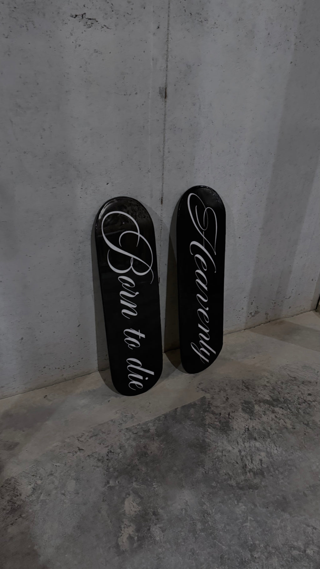 cursive text skateboard deck set