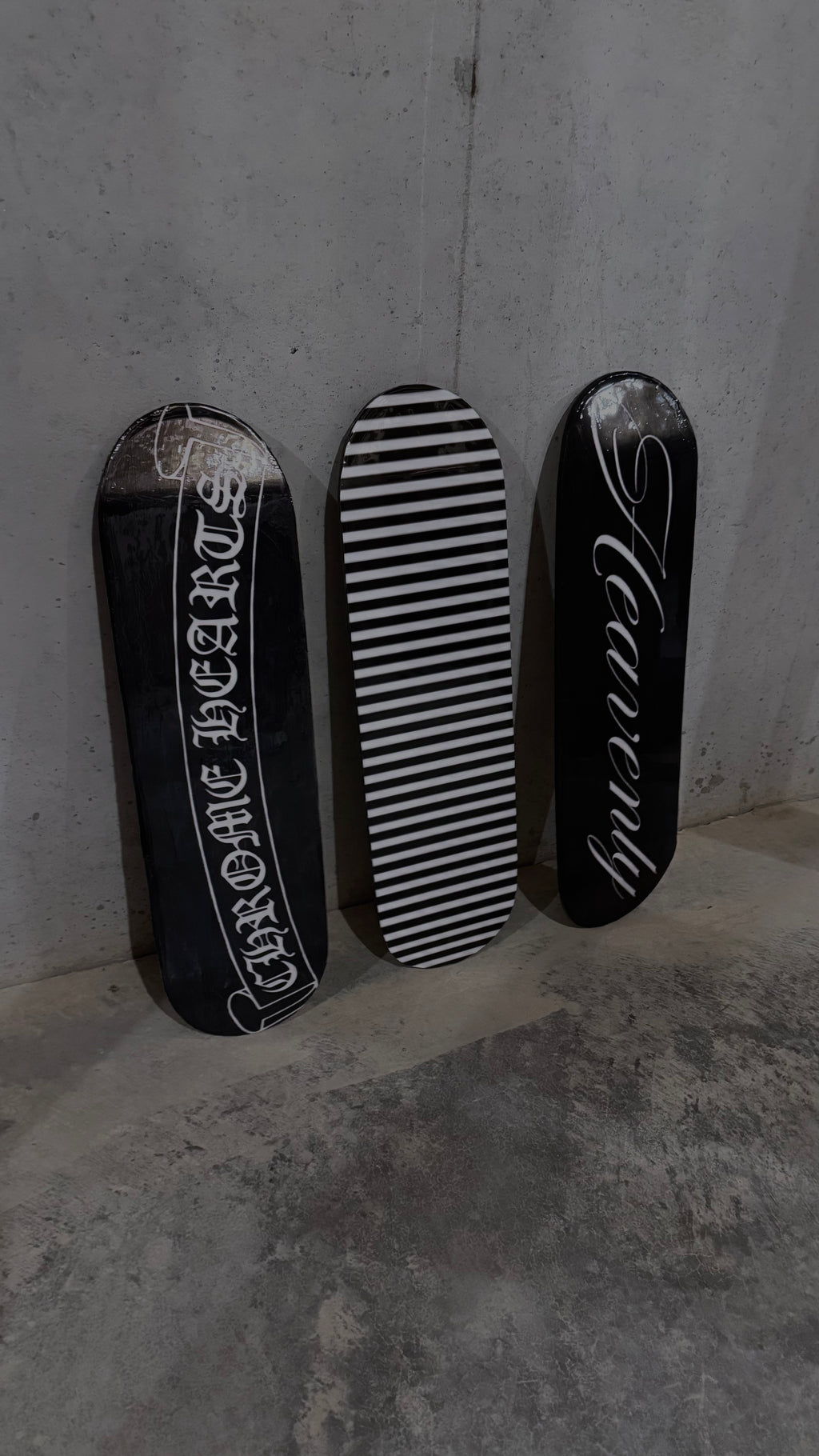 “HEAVENLY” + stripes + chrome hearts skateboard deck set