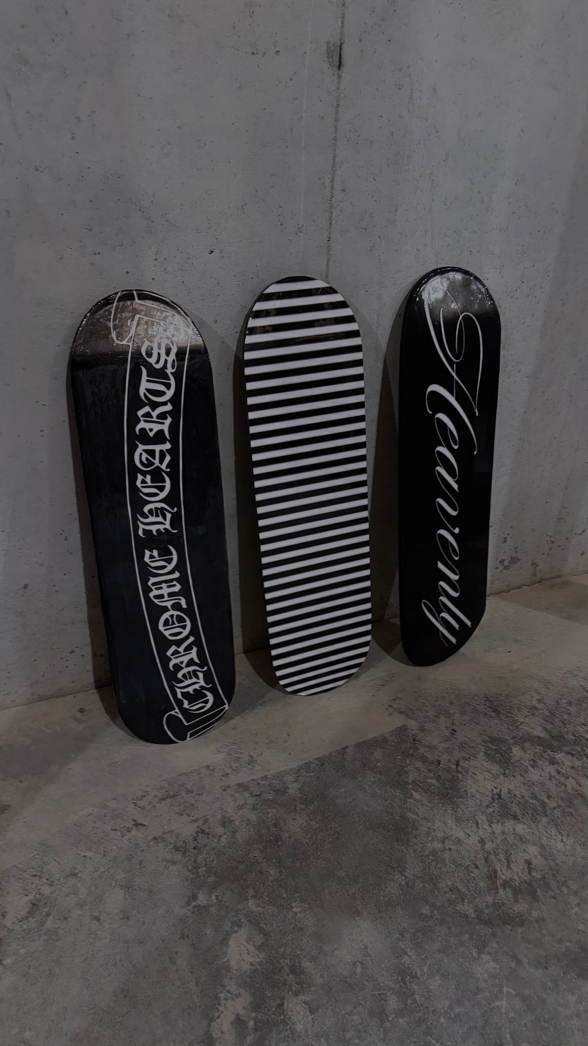 “HEAVENLY” + stripes + chrome hearts skateboard deck set