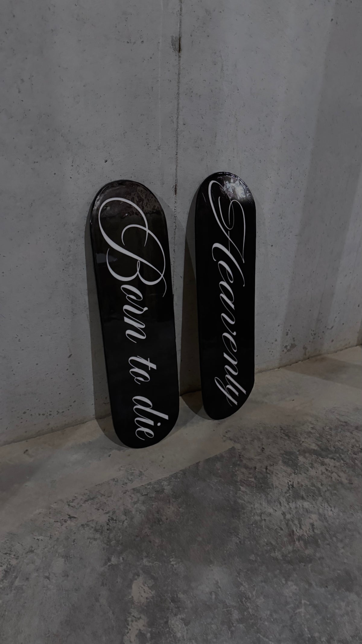 cursive text skateboard deck set