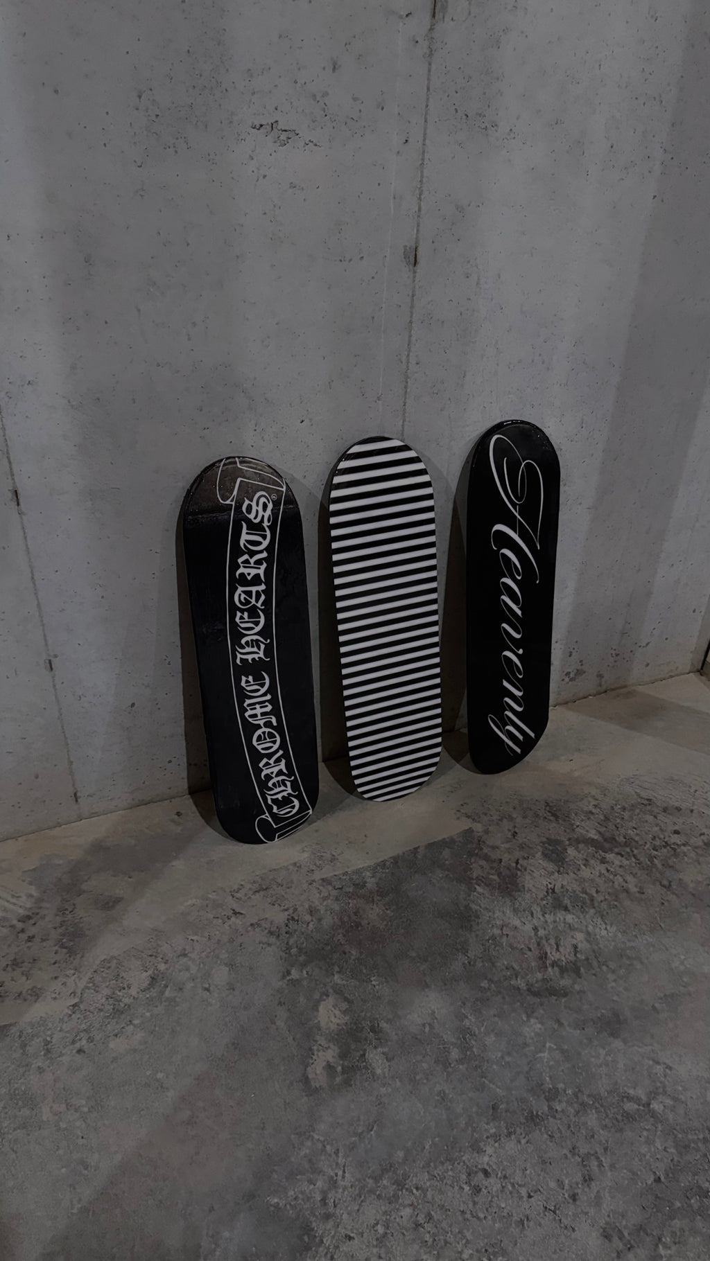 “HEAVENLY” + stripes + chrome hearts skateboard deck set