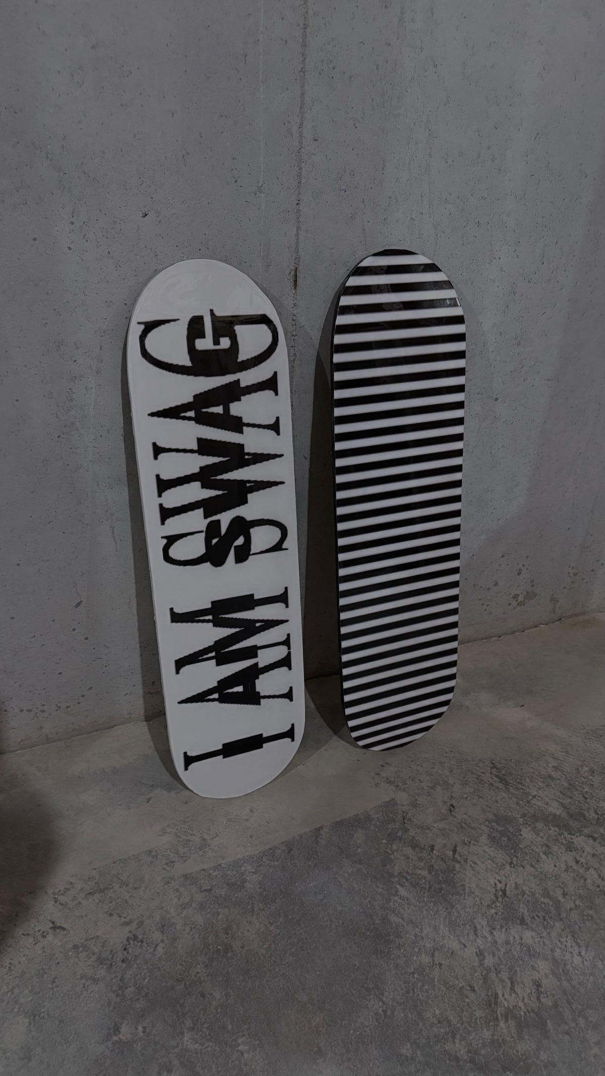 “I AM SWAG” & stripes skateboard deck set