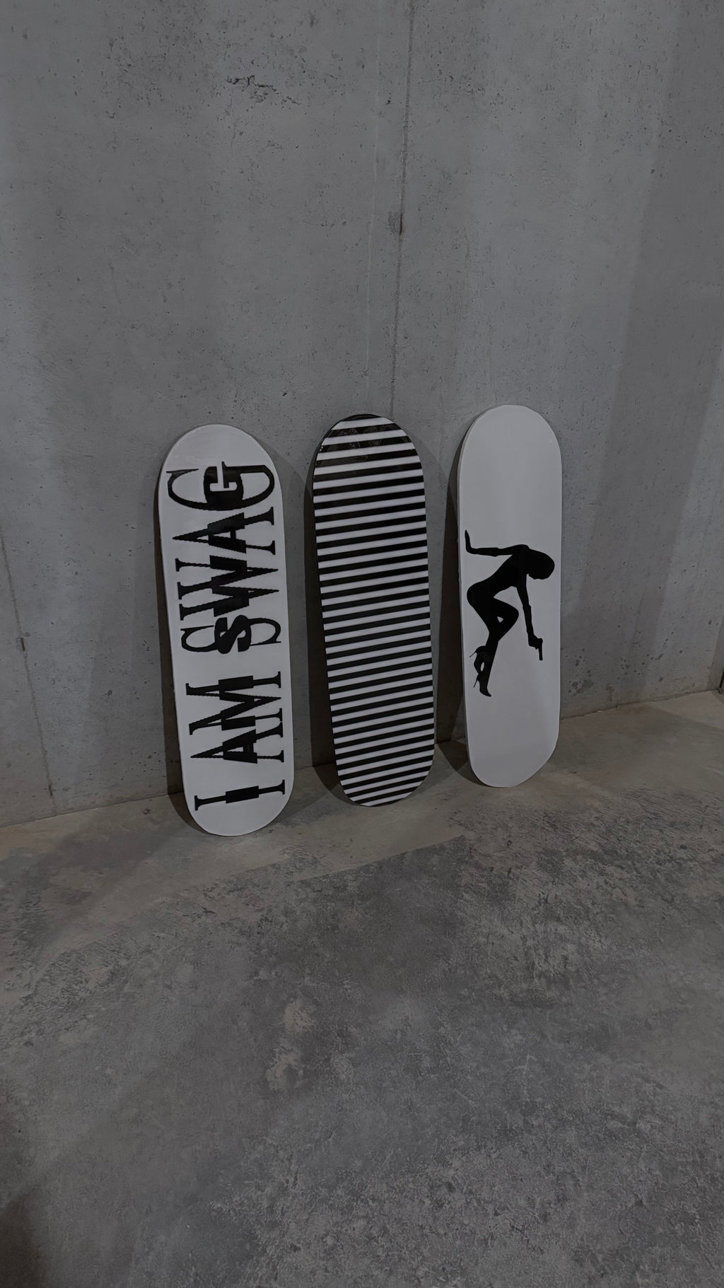 “I AM SWAG” + stripes + silhouette skateboard deck set