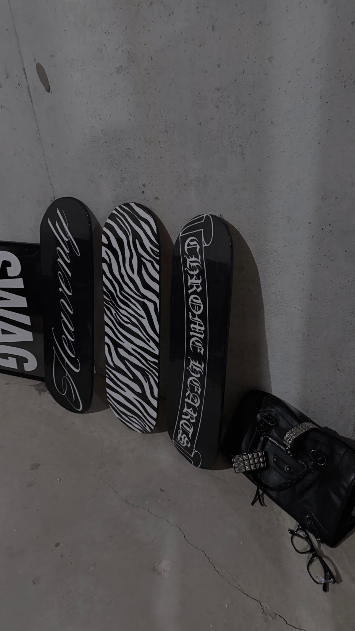 “HEAVENLY” + zebra print + chrome hearts skateboard deck set