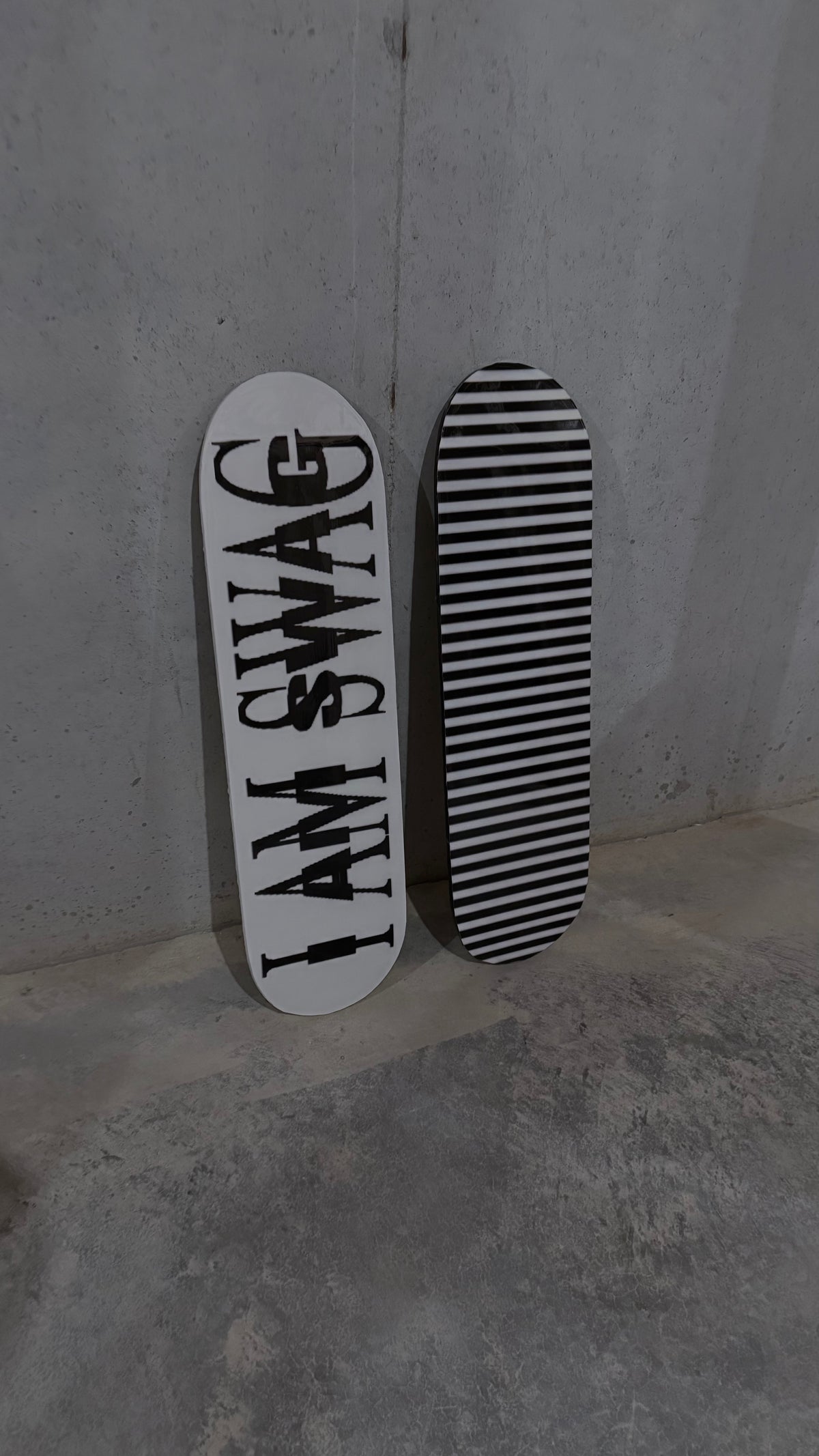“I AM SWAG” & stripes skateboard deck set