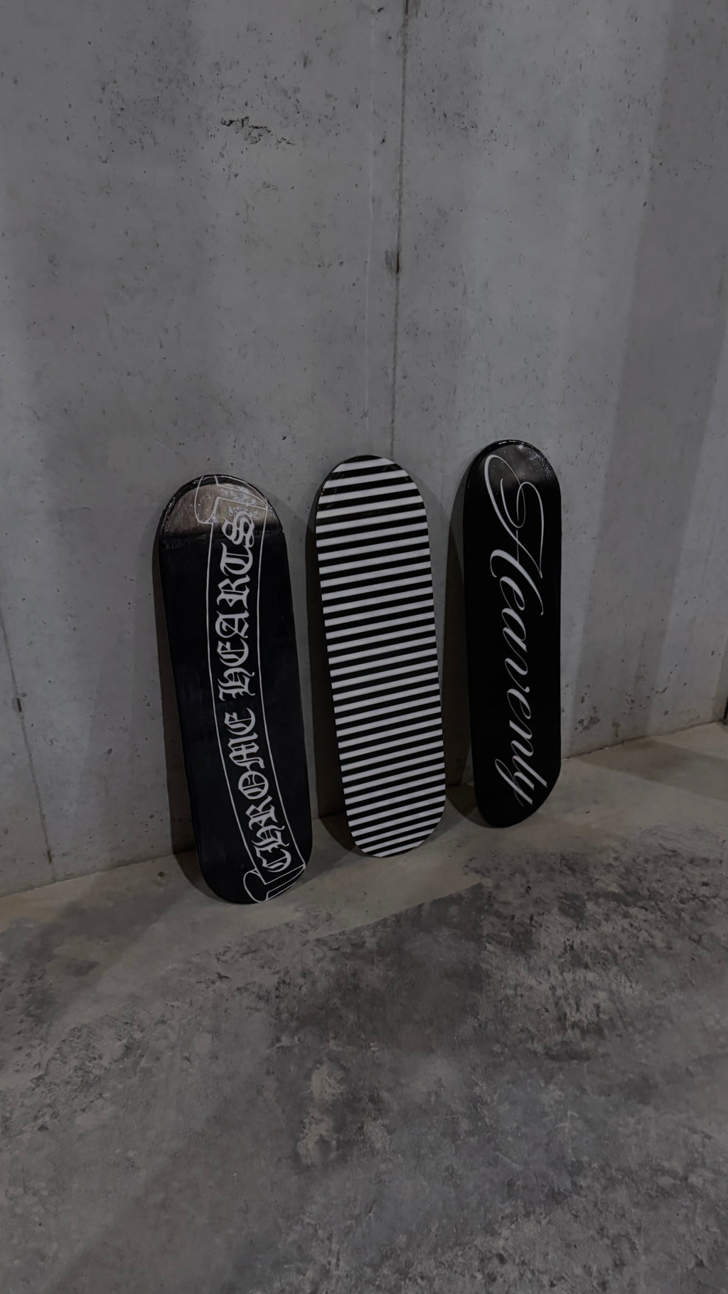“HEAVENLY” + stripes + chrome hearts skateboard deck set