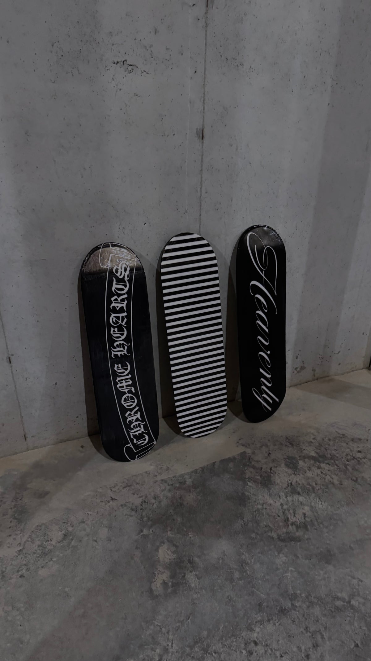 “HEAVENLY” + stripes + chrome hearts skateboard deck set