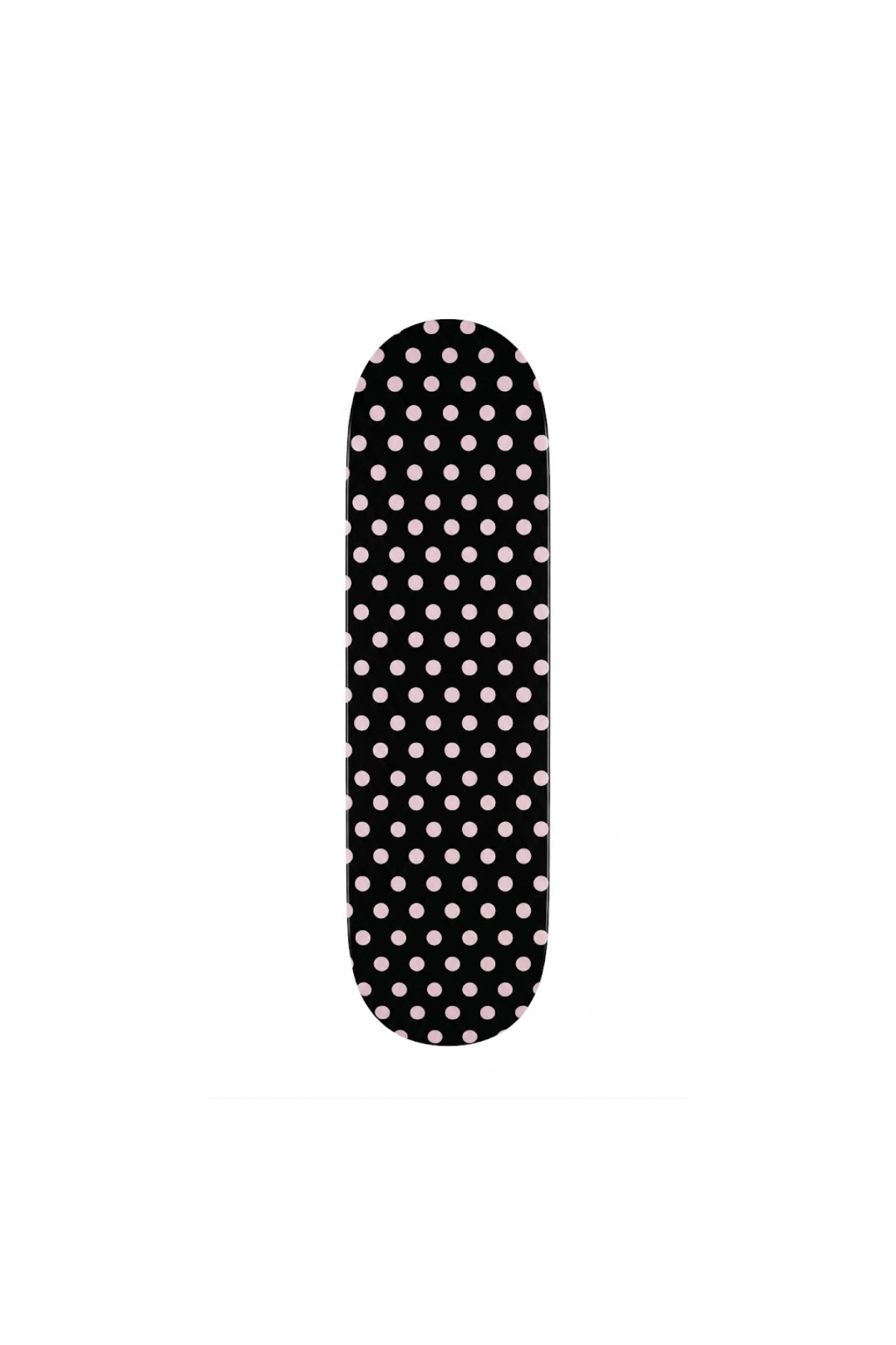 pink and black polka dot skateboard deck