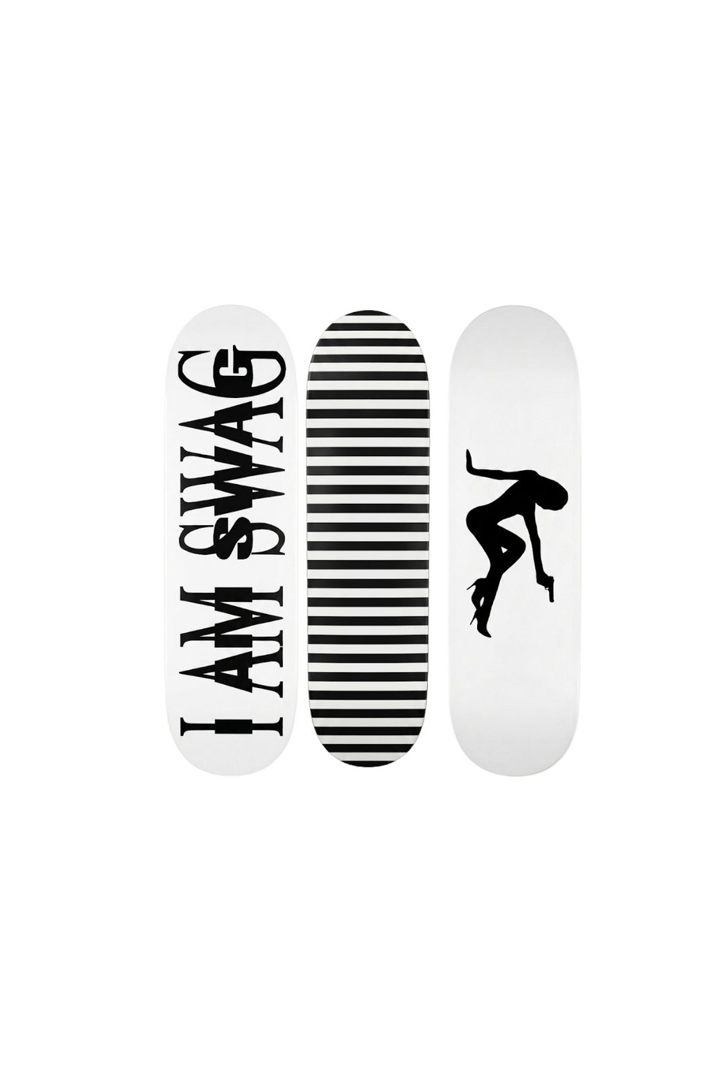 “I AM SWAG” + stripes + silhouette skateboard deck set