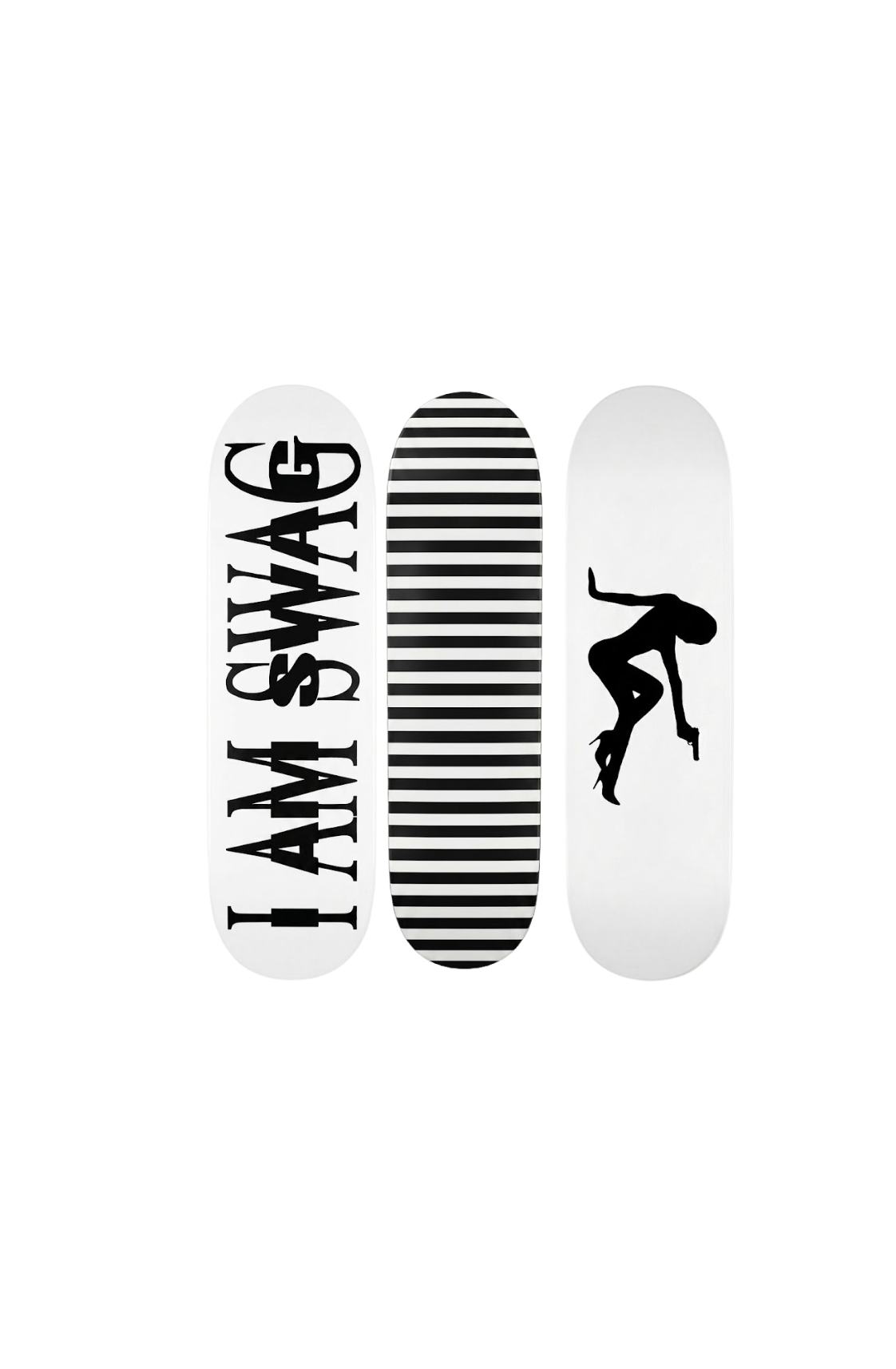“I AM SWAG” + stripes + silhouette skateboard deck set