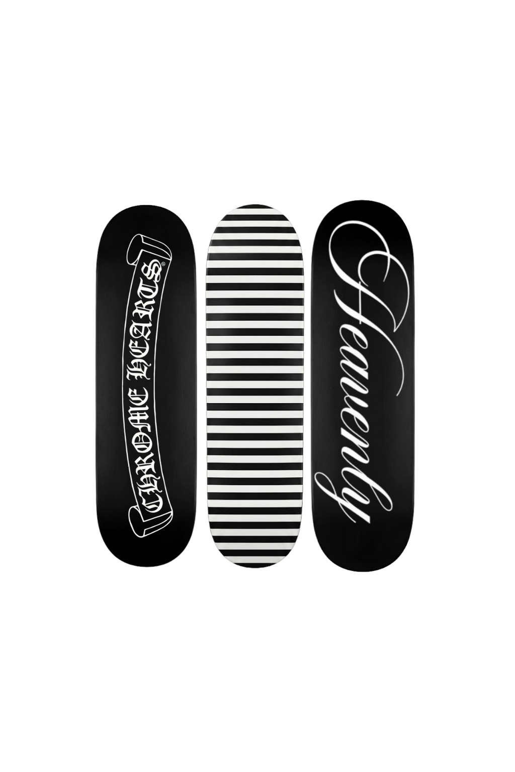 “HEAVENLY” + stripes + chrome hearts skateboard deck set