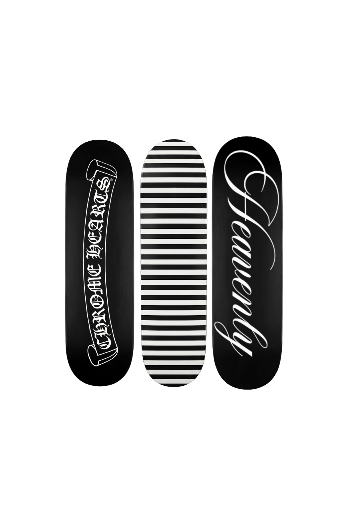 “HEAVENLY” + stripes + chrome hearts skateboard deck set