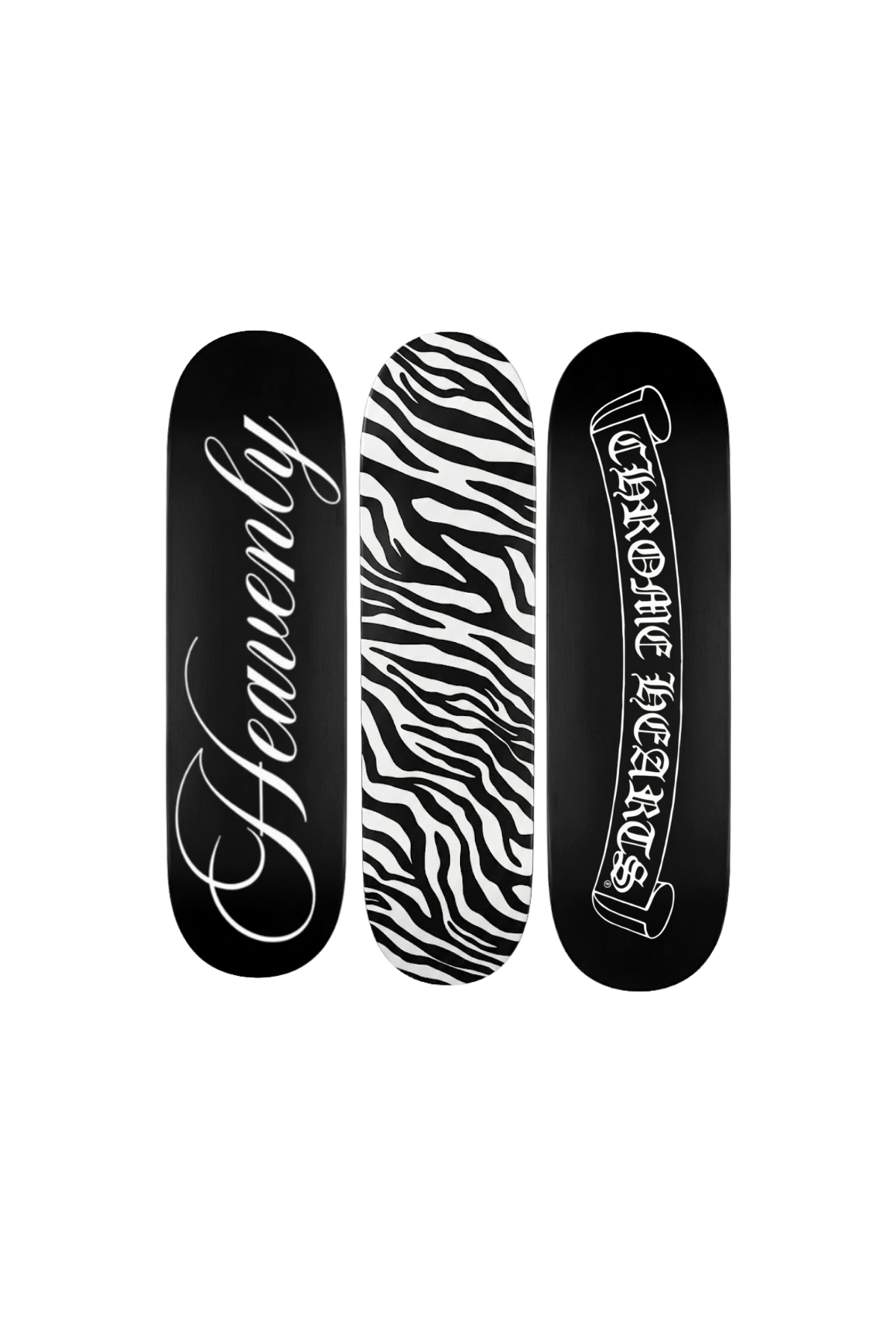 “HEAVENLY” + zebra print + chrome hearts skateboard deck set